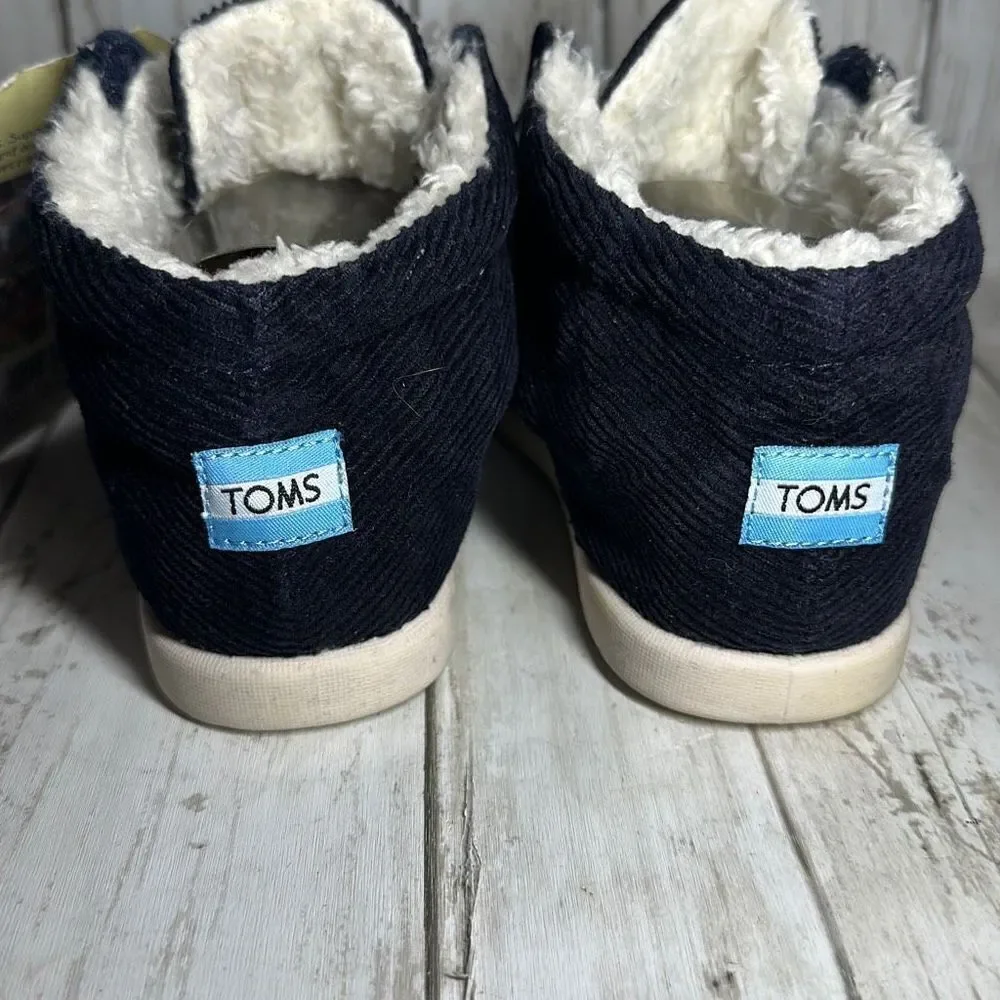 Toms Navy Blue Corduroy Fleece‎ Lined Slip on Shoes Tiny Botas size 11